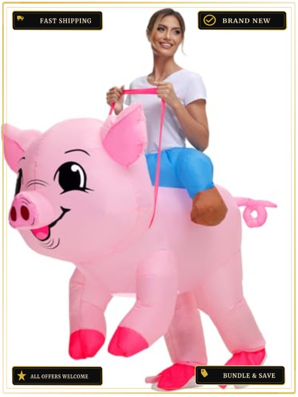 anroog Inflatable Pig Costume Adult Halloween Blow Up Ride On Piggy Suit